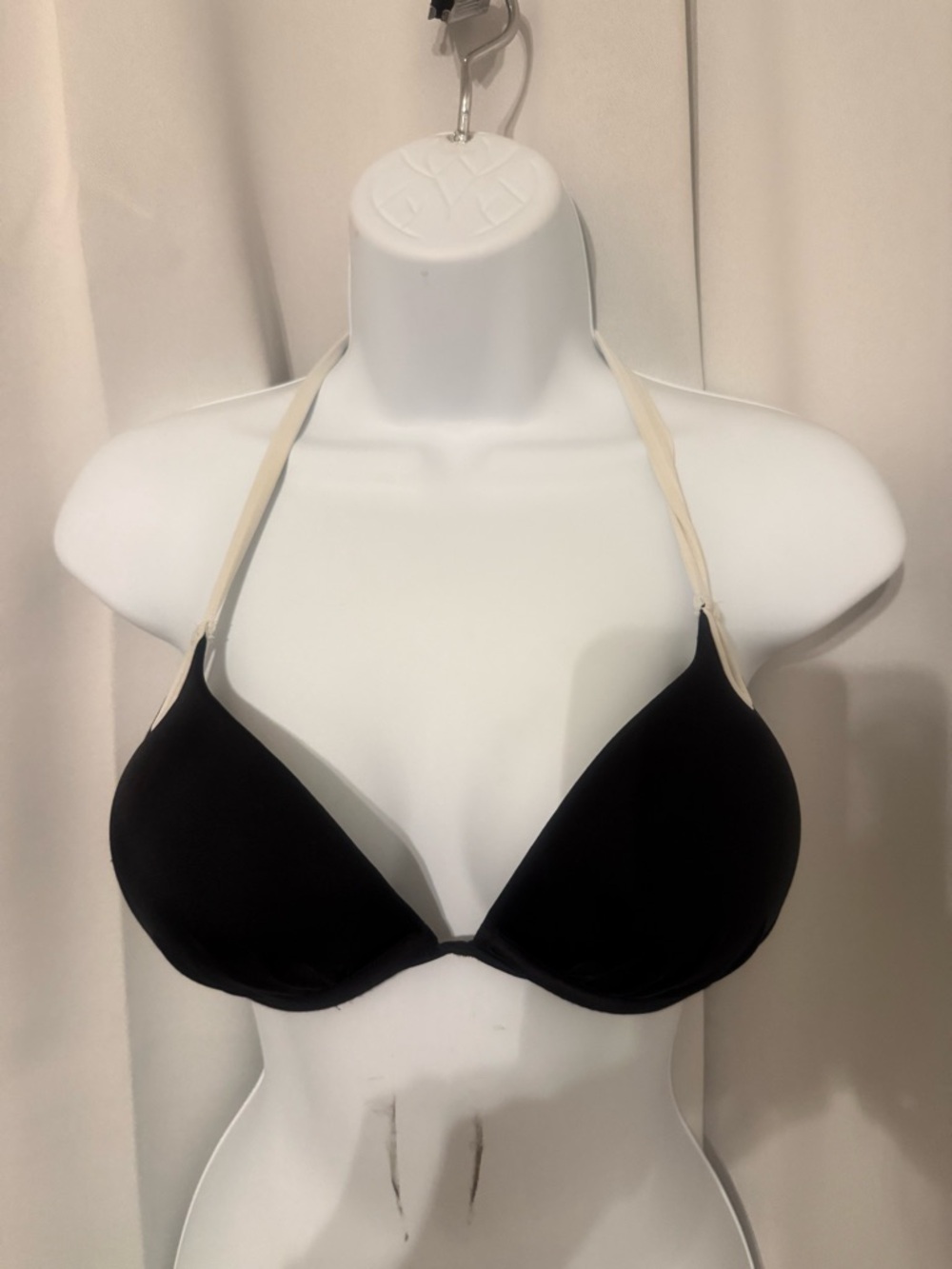 Victoria’s Secret Black Halter Push-Up Bikini top with Cream Straps
